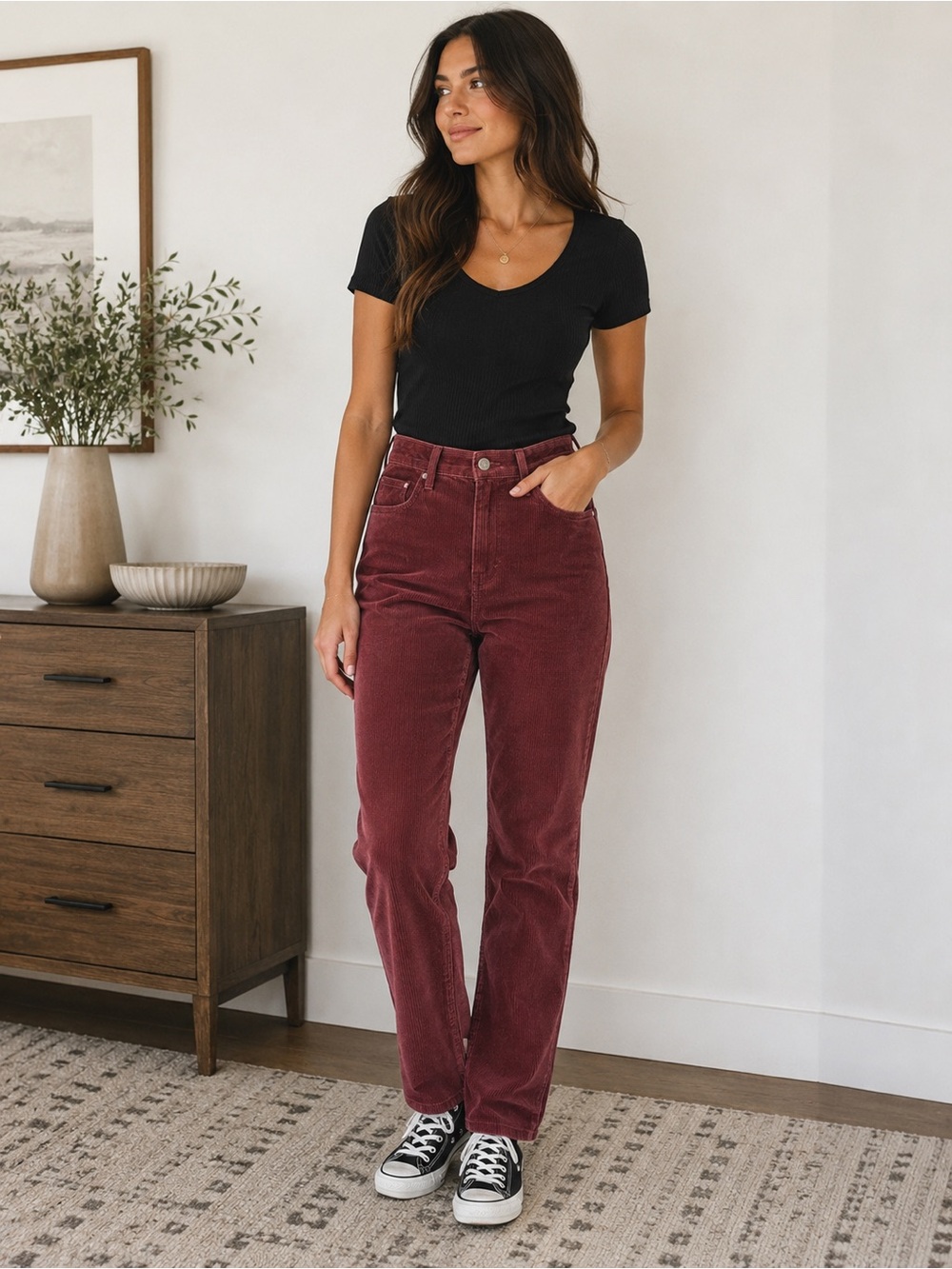 Sunday Best High rise slim burnt clay Corduroy Pants